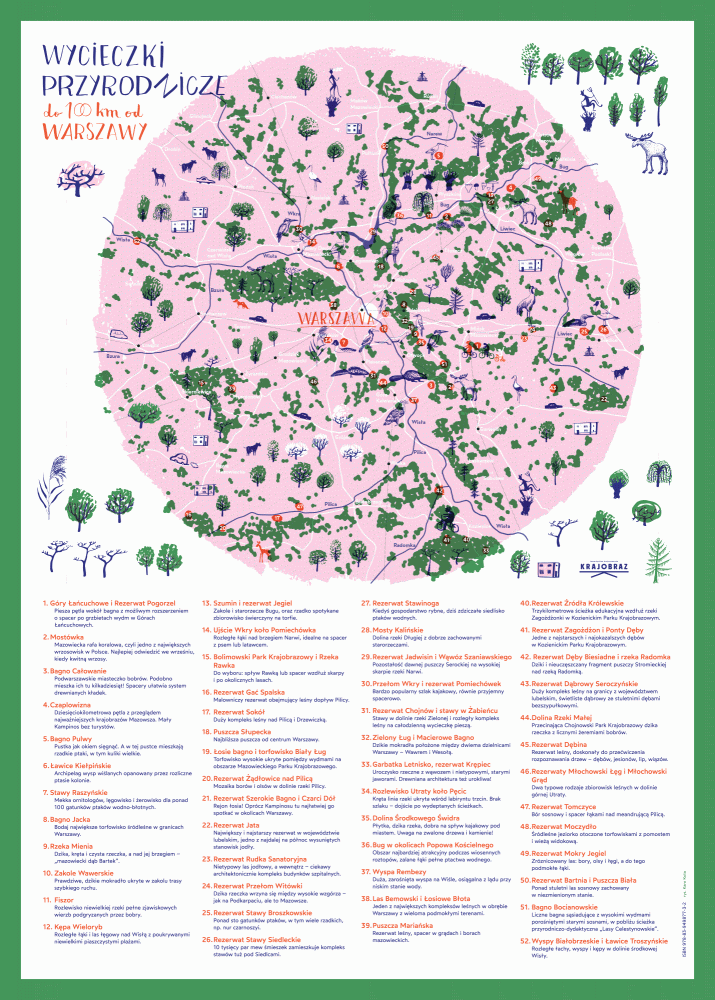 mapa z wycieczkami w dzicz do 100 km od Warszawy, do kupienia tutaj:https://sklep.krajobraz.org/produkt/nowoscmapa-plakat-wycieczki-przyrodzicze-do-100-km-od-warszawy/